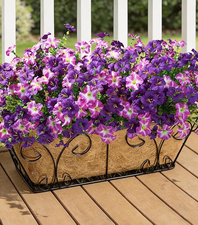 Artificial Flowers for Outdoors Fake Plants Outside Decoration, 20 Bundles Silk Petunia with Eucalyptus UV Resistant Realistic Faux Flowers for Outdoor Planters Garden Balcony Yard Porch Patio, Mix