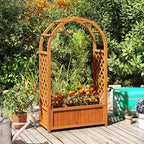 HAPPYGRILL Raised Garden Bed with Trellis, Wooden Elevated Planter Box w/Ached Roof & Detachable Bottom Panels, Liner, Drainage, Indoor Outdoor Wood Planter for Climbing Plants Vine Flower (2)