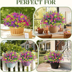Alupssuc 36 Bundles Artificial Flowers for Outdoors Spring Summer Decoration, UV Resistant Eucalyptus Violet and Lavender Silk Fake Plants for Outside Indoor Yard Home Patio Decor, Yellow Rose Purple