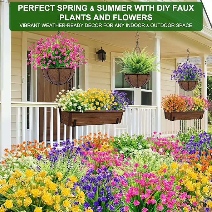 TURNMEON 20 Bundles Artificial Flowers for Outdoors, Spring Grass Camellia Fake Flowers Plastic Plants,UV Resistant No Fade Faux Greenery for Gardens Porch Yards Summer Cemetery Decor 500 Head(Yellow)