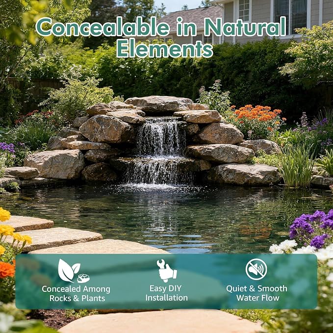 Pond Waterfall Spillway Kit, 8" Pond Waterfall Filter with 660GPH Waterfall Pump & Filter Cage, 10 Ft Corrugated Tubing for Outdoor Garden Ponds, Backyard Water Features