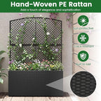Giantex Raised Garden Bed with Trellis, 58'' Tall PE Rattan Planter Box w/Liner & Drainage, Metal Frame Privacy Screen for Vertical Climbing Plants, Vegetables & Flowers, Patio Balcony Gardening
