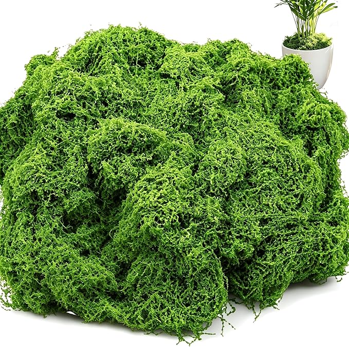 Artificial Moss for Potted Plants Indoor, 7OZ Fake Green Moss, Faux Craft Moss for Terrariums, Fairy Gardens, DIY Crafts, Table Centerpieces, Wedding & Home Decor (Natural Green)