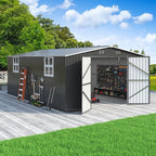 Polar Aurora 12x18 FT Outdoor Storage Shed, Garden Shed with Window, Updated Frame Structure and Lockable Doors, Metal Tool Sheds for Backyard Garden Patio Lawn, Black