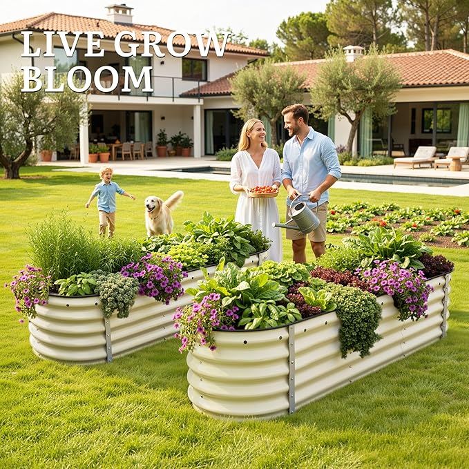 YITAHOME 2pcs 6.5x2x1.5ft Large Raised Garden Bed Kit, Galvanized Metal Planter Box with Gloves & Safety Rubber, Outdoor Above Ground Planters for Plants Vegetables Flowers, Cream Yellow