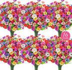 16 Bundles Artificial Flowers for Outdoors, Realistic Fake Silk Flowers for Outside, UV Resistant Faux Plants for Outdoor Planter, Hanging Basket - Porch Spring Easter Decor(8 Colors)
