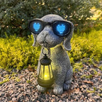 Solar Garden Outdoor Dog Statues - Garden Decorations Dogs Statue with Lantern, Waterproof Led Lights Yard Decor Figurine Birthday Gifts for Women Mom Grandma Dog Lovers for Patio Balcony Lawn