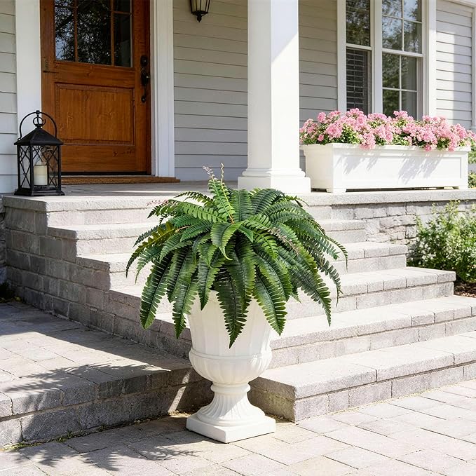 Der Rose 49" Fake Ferns Set of 1 Artificial Boston Ferns Bush Plants with 96 Fronds for Outdoor Home Garden Porch Decor