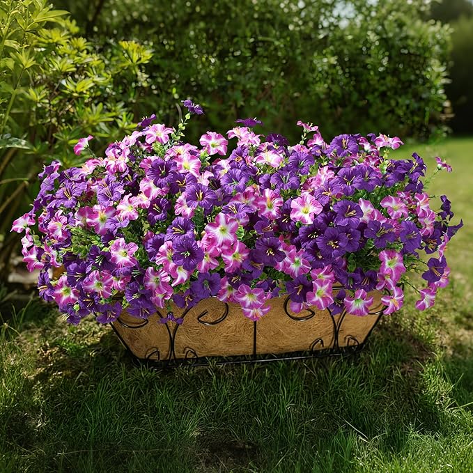 Artificial Flowers for Outdoors Fake Plants Outside Decoration, 20 Bundles Silk Petunia with Eucalyptus UV Resistant Realistic Faux Flowers for Outdoor Planters Garden Balcony Yard Porch Patio, Mix