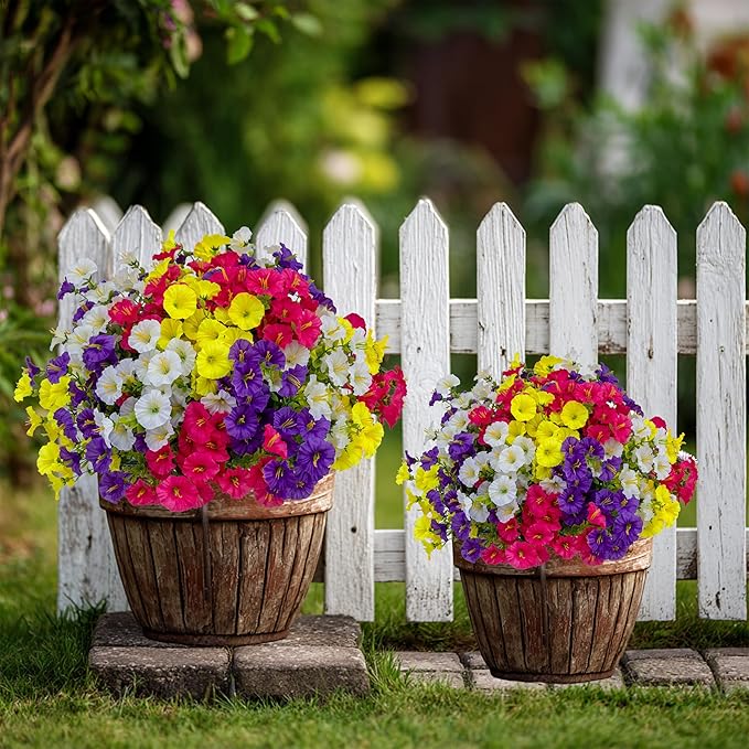 Artificial Flowers Outdoor Shrubs - 16 Bundles Fake Plants UV Resistant No Fade Faux Plastic Greenery Home Garden Porch Patio Decoration (1, Multi16-2)