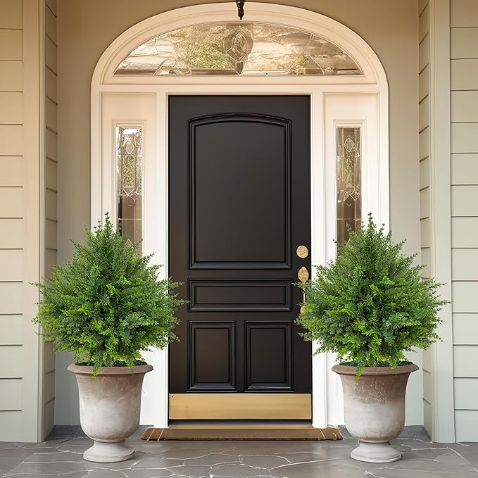 24.5 Inch (H) Artificial Cedar Topiary Ball Trees, Set of 4 UV Resistant Fake Shrub Bushes with Ground Spikes, Faux Outdoor Plants for Garden, Patio, Front Porch & Indoor Decor (4)