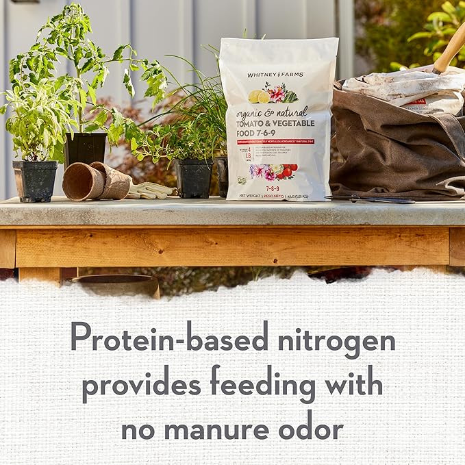 Whitney Farms Organic & Natural Tomato & Vegetable Food 7-6-9 - Fertilizer for Vegetable Gardens, In-Ground or Container Gardens, 4 lb.