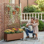 Casaphoria Metal Raised Garden Bed with Trellis and Wheels, 72"x35"x16" Planter Box for Climbing Plants, Vegetables & Vines, Features Drainage Holes and Privacy Screen, Brown-Net