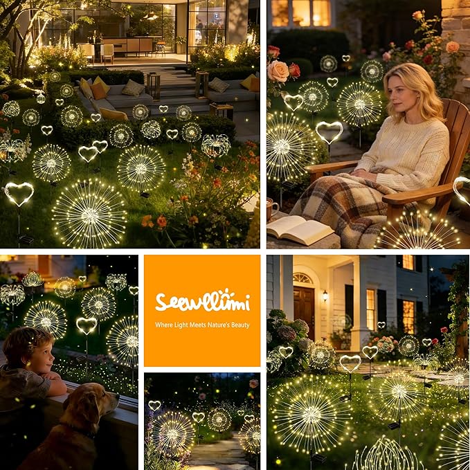 Solar Garden Lights Outdoor Decor Waterproof, 3Pack 120LED Firework Lights for Garden Decorative, Fairy Lights Solar Powered for Yard, Patio,Pathway,Flowerbed,Planter,Party(Warm White)