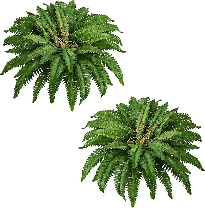 40 in Artificial Boston Ferns Bush, Set of 2 Large Faux Ferns Plants, 53 Branches Fake Ferns for Home Living Room Decor, Indoor and Outdoor