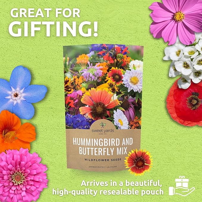 Bulk Wildflower Seeds Butterfly and Humming Bird Mix - 1/4 Pound Bag - Over 30,000 Open Pollinated Annual and Perennial Seeds