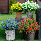 Artificial Flowers for Outdoors Fake Plants - 12 Bundles Faux Outside Greenery Boxwood No Fade Plastic Shrubs Fall Decor Farmhouse Home Garden (Purple)
