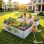 YITAHOME 8x4x2ft 2pcs Large Raised Garden Bed Kit, Galvanized Metal Planter Box with Gloves, Ground Nails & Safety Rubber, Outdoor Above Ground Planters for Plants Vegetables Flowers, Silver