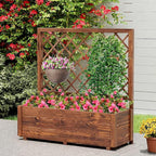 Giantex Raised Garden Bed with Trellis, 39”x14”x40” Wood Elevated Planter Box w/Drainage Hole for Climbing Vine Flower Herb Vegetable Fruit, Planting Container for Indoor Outdoor Patio Balcony