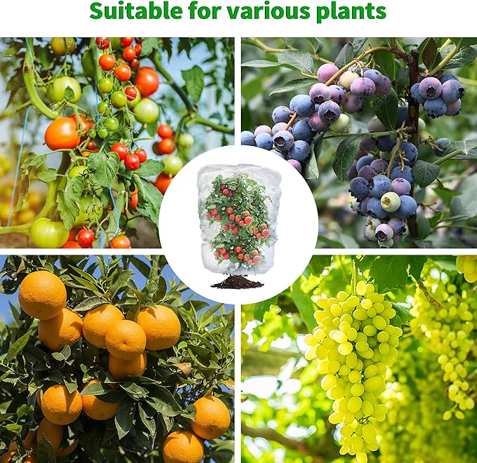 Garden Mesh Netting with Drawstring,Plants Cover Protection from Anti Birds,Bugs,Cicadas,and Insects-Pest Barrier Bag for Blueberry Bushes,Citrus,Tomatoes,Vegetables,Fruit Tree and Orange
