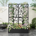 Metal Planter Box with Trellis Set of 2, Outdoor Privacy Planters for Patio, Tall Raised Garden Bed for Climbing Plants, Vegetables, Fruits, Balcony, Outside, 62.4 x 12.2 x 44.6 Inch, 2PCS, Black