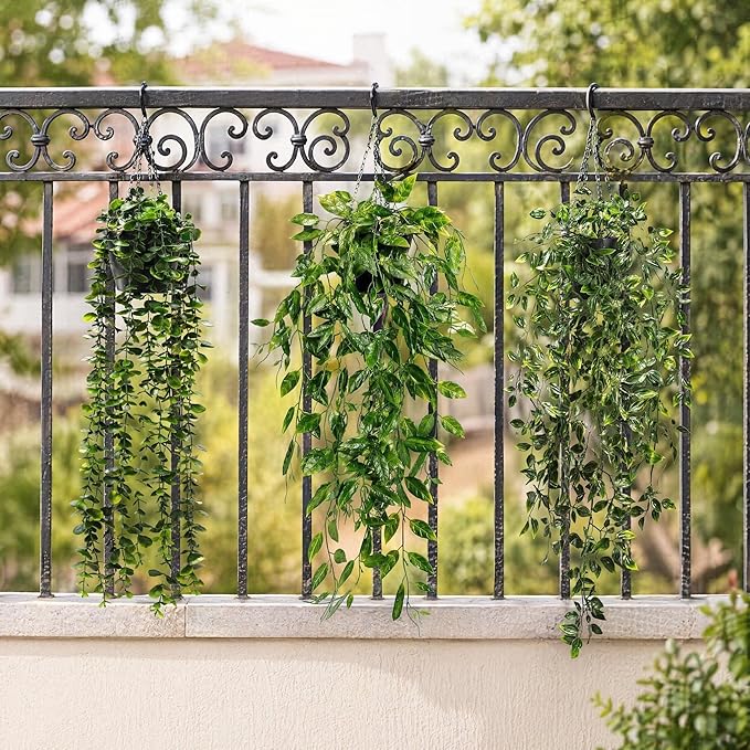 HIHADUUM 3PCS Artificial Hanging Plants with Pots, Faux Hanging Plants Indoor Outdoor, Fake Eucalyptus Vine Plants for Wall Shelf Bathroom Bedroom Living Room Balcony Home Decor