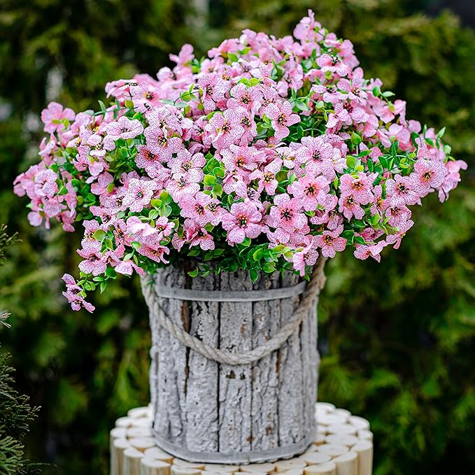 AXYLEX Artificial Flowers for Outdoors Fake Plants - 16 Bundles Faux Outside Greenery Boxwood No Fade Plastic Shrubs Fall Decor Farmhouse Home Garden Thanksgiving Mums (Pink)