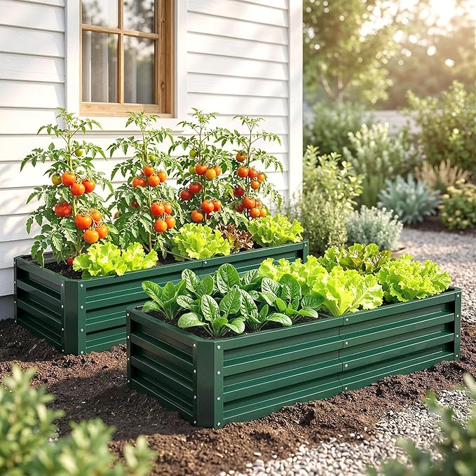 Outsunny Galvanized Raised Garden Bed, 4' x 2' x 1' Metal Planter Box, for Growing Vegetables, Flowers, Herbs, Succulents, Green