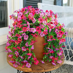Artificial Faux Hanging Flowers Plants for Outdoor Decor, 2 PCS Outside Fake Silk Violets with Eucalyptus UV Resistant Realistic Daisy Trailing Vines for Planter Balcony Porch Patio Yard, Purplepink