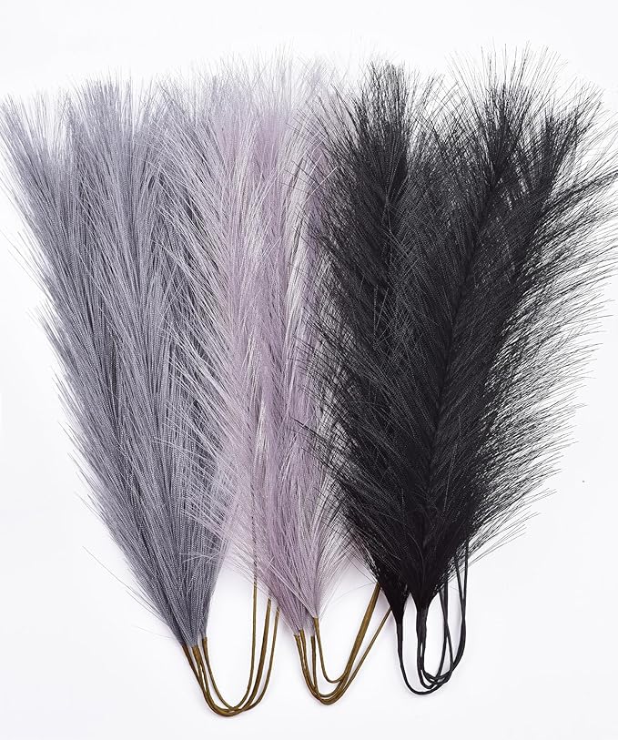 LSKYTOP Grey Pampas Grass Decor,23Inch 12pcs Faux Pampas Grass Bouquets Artificial Pampas Fake Pampas Flower for Home Living Room Bedroom Vase Decor