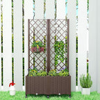 Outsunny Planter Box with Trellis, Self Watering Raised Garden Bed with Lockable Wheels, Privacy Trellis Planter with Drainage Holes for Climbing Plants, Vegetables, Flowers, 56.3", Brown