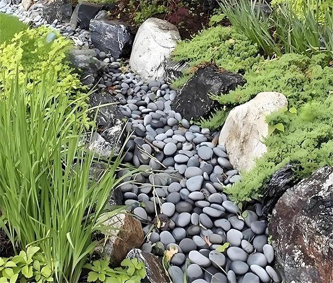 FANTIAN 10 Pounds Black River Rocks, 2-3 Inch Black Stones Pebbles for Plants, Landscaping, Garden, Aquarium, Backyard and Indoor Water Fountains