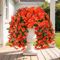 Sggvecsy Artificial Fake Hanging Flowers Plants for Outdoor Outside Spring Summer Decoration 4PCS Faux Silk UV Resistant Realistic Morning Glory Trailing Vines for Home Porch Patio Balcony(Orange)