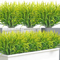 Ouddy Decor 16 Bundles Artificial Plants Outdoor Fake Grass Greenery Stems UV Resistant Faux Plastic Plants Shrubs for Spring Summer Garden Pathway Window Box Farmhouse Front Porch Home Decor, Yellow