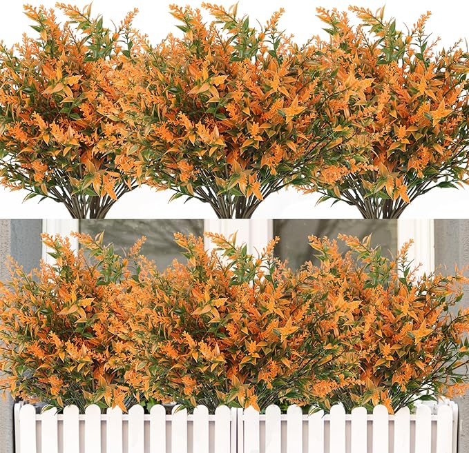 RECUTMS Artificial Flowers Fake Outdoor Plants Faux UV Resistant Lavender Flower Plastic Shrubs Indoor Outside Hanging Decorations Fall Flowers for Decoration，20 Bundles-Salmon