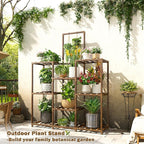 EnHomee Plant Stand Indoor Tall Plant Stand Outdoor Large Wood Plants Shelf with 10-12 Pots for Patio, Living Room, Garden, Balcony, 34.5" Wx47.3 Hx11.78 D