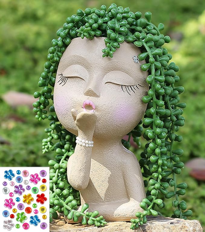 Cute Plant Pot Head Planter,Face Planters Pots Head,Succulent Pots,Unique Planters,Decorative Pots for Plants Indoor,Funny Plant Pots,Face Vase (Khaki)