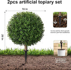 Artificial Eucalyptus Topiary Ball Trees for Outdoor Set of 2 Fake Plant Bushes with Ground Spike UV Resistant Faux Shrubs for Garden Front Porch, Pink