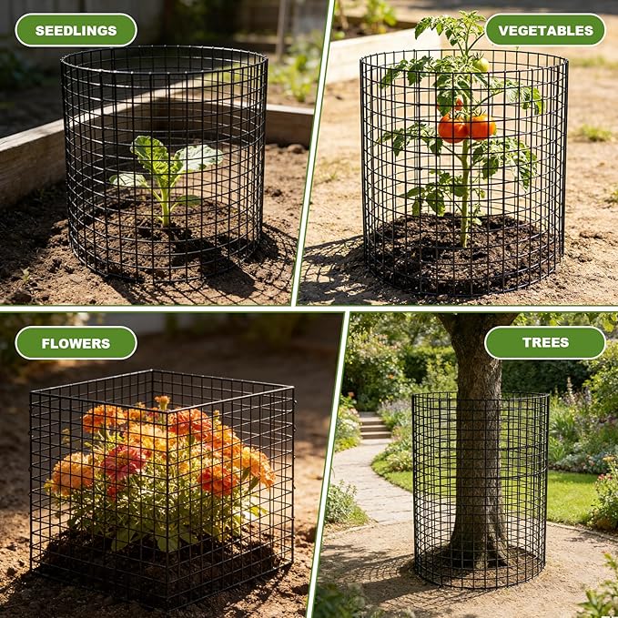 Plant Protector from Animals, 6 Set Plant Cages for Outdoor Plants 12'' x 16'' Metal Wire Protectors for Plants, Protection Cages with Stakes & Zip Ties, to Keep Rabbits Chicken Duck Out for Garden