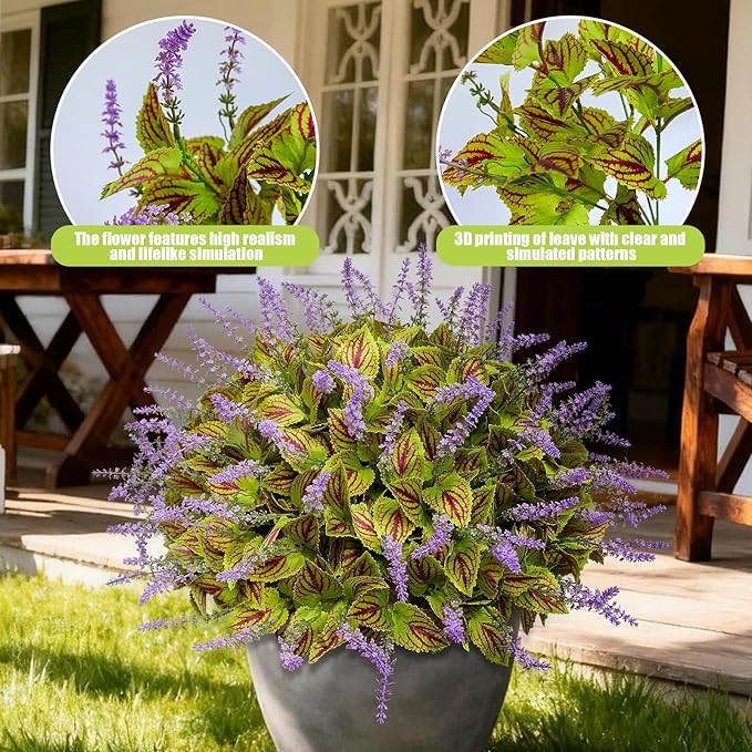 12 Bundles Artificial Coleus Flowers | UV Resistant No Fade Silk Faux Plants | Spring Summer Outdoor Fake Greenery for Garden Patio Planters Front Porch Pathway Decor (Green)