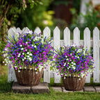 Artificial Flowers for Outdoors Fake Plants - 12 Bundles Faux Outside Greenery Boxwood No Fade Plastic Shrubs Home Decor Farmhouse Garden (Mixed, 3 Colors Magenta Purple White)