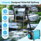 POPOSOAP Pond Waterfall Spillway with Pump Kit, 13.4" H x 12" W Stainless Steel Pond Waterfall Box with Pond Pump, Filtration, 10FT Corrugated Tubing for Outdoor Garden Pond Spillway & Pool