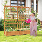 HAPPYGRILL 71" Raised Garden Bed with Trellis, Wood Planter Container w/2 Hanging Roof & Garden Boxes, 4 Drainage Holes, Outdoor Planter Box w/Removable Bottom Plate for Climbing Plants Flowers Vine