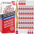 Fly Strips Indoor Sticky Hanging 48pk with Pins. Non Toxic Outdoor Fly Trap Indoor for Home. Flies Tape Paper Trap Ribbon Roll for House Gnat Fruit and Housefly. Bug Catchers for Inside Home Flypaper.