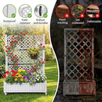 YITAHOME 42.5x14.2x61 in Planter Box with Trellis/Outdoor Privacy Screen, All-Weather Raised Garden Bed with Wheels & Drain Plug for Climbing Plants Flowers Herbs, White