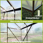 8x14 FT Greenhouse for Outdoors, Polycarbonate Greenhouse with Quick Setup Structure and Roof Vent, Aluminum Large Walk-in Green House for Outside Garden Backyard, Charcoal Black