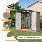 Aoxun 6' x 4' Outdoor Shed with 2 Pack Motion Sensor Light Garden Metal Storage Shed with 4 Vents, Lockable Doors for Patio, Lawn & Garden, Brown