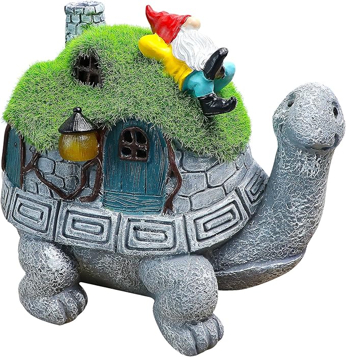 SunGlee Solar Turtle Garden Statue Lights with Rooftop Lawn Gnome Solar Garden Decor for Outside Yard Balcony Patio Lawn Ornament Home Decor Gifts for Mom Grandma