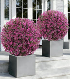 Artificial Eucalyptus Topiary Ball Trees for Outdoor Set of 2 Fake Plant Bushes with Ground Spike UV Resistant Faux Shrubs for Garden Front Porch, Pink