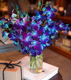 KaBloom - Exotic Sapphire Orchid Bouquet Of 20 Fresh Blue Dendrobium Orchids with Vase - Fresh Flowers for Birthday, Valentine's & Mother's Day